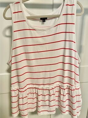Torrid Peplum Tank Top Size 2 White Pink Stripe Sleeveless Ruffle Hem